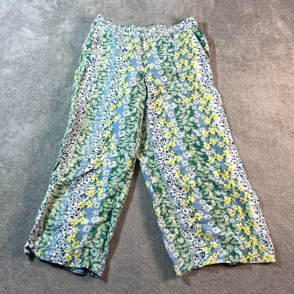 LOFT Pants - Loft Pants Women's Medium Green‎ Floral Print Wide Leg Cropped Bohemian Fairy